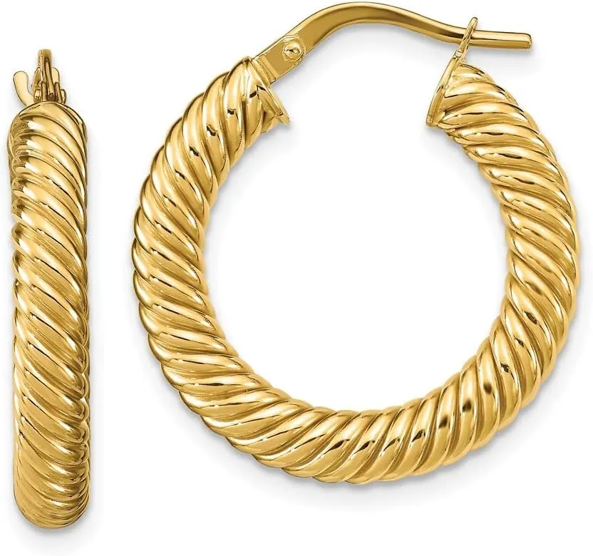 Real 14k Yellow Gold Textured Tube Hoop Earrings - 25mm x 23mm