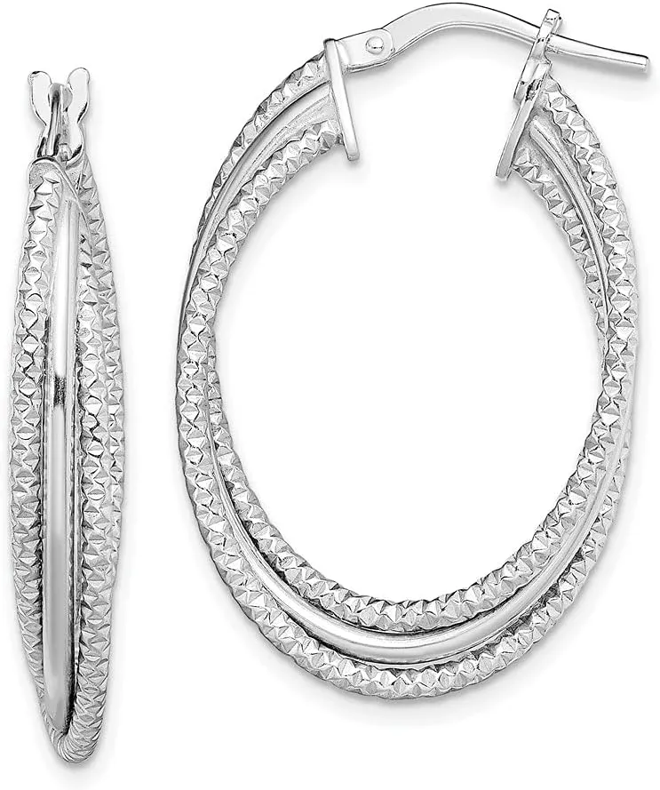 Real 925 Sterling Silver and Textured Triple Tube Hoops Earrings - 32mm x 20mm