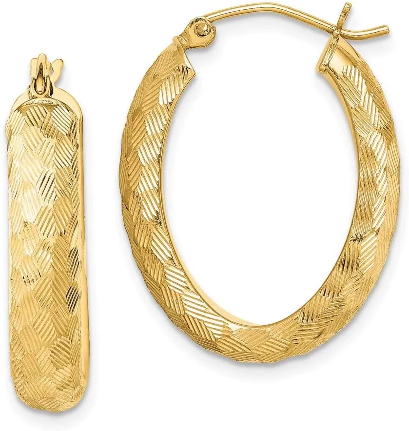 Real 925 Sterling Silver Gold Plated Textured Oval Hoop Earrings - 24mm x 20mm