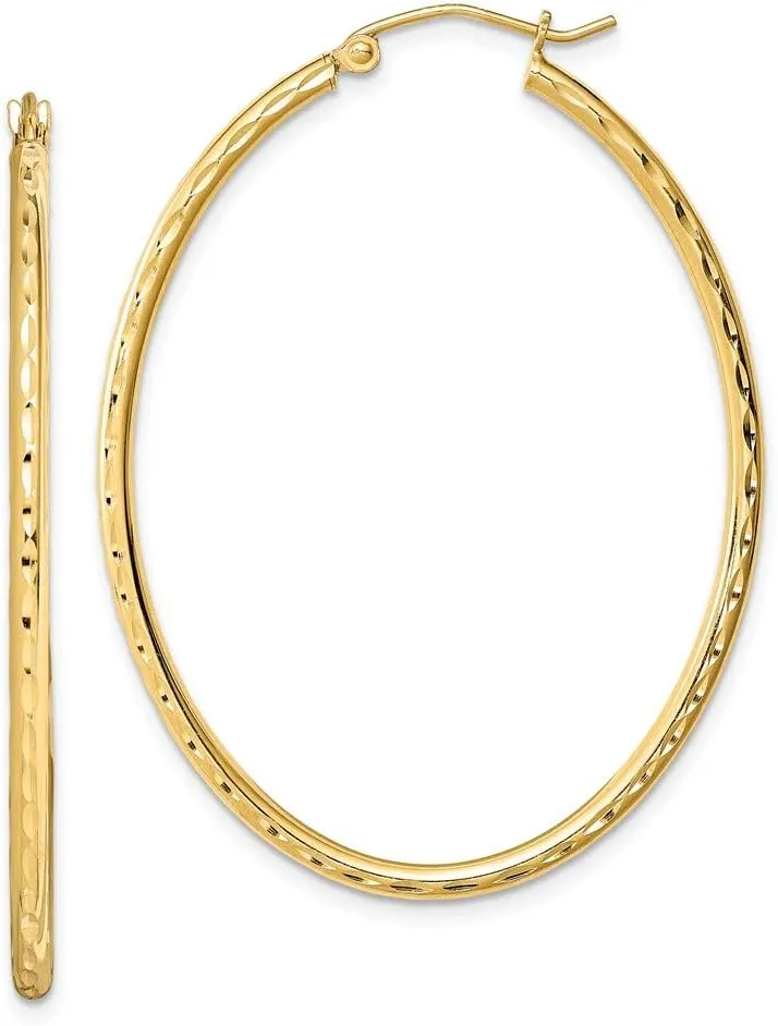 Real 925 Sterling Silver Gold Plated Textured Oval Hoop Earrings - 46mm x 37mm