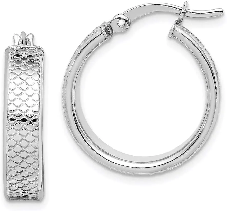 Real 925 Sterling Silver Textured Hoop Earrings - 21mm x 20mm
