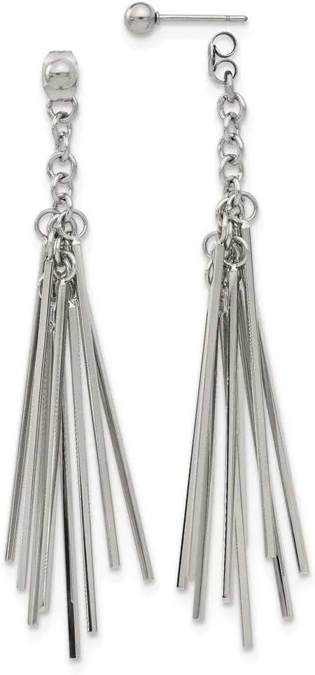 Real Stainless Steel Multi Bar Front and Back Studs Post Dangle Earrings - 72mm x 9mm