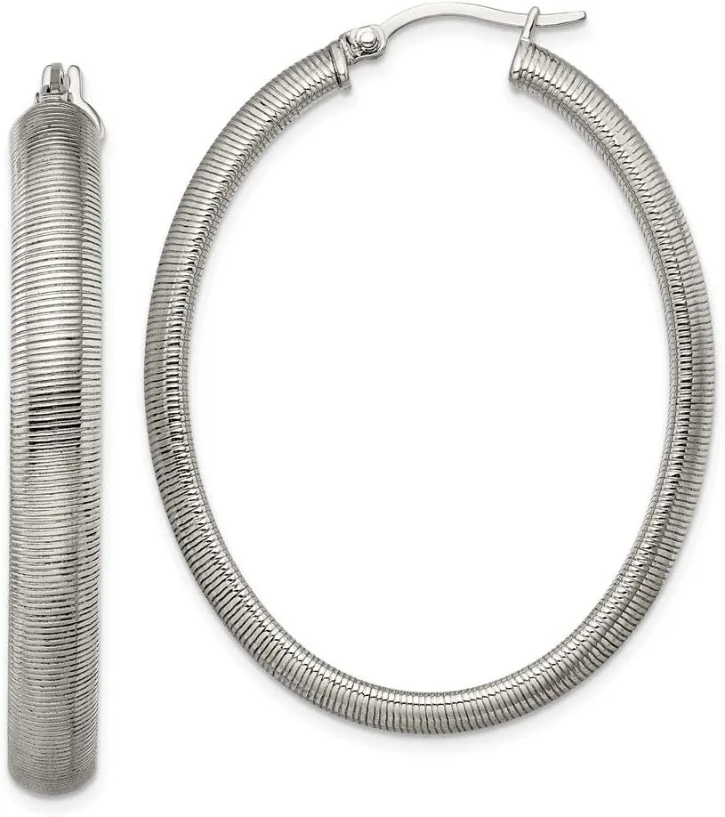 Real Stainless Steel Textured Oval Hoop Earrings