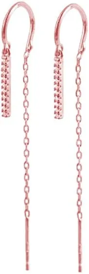 Reffeer Solid 925 Sterling Silver No Piercing CZ Bar Chain Earrings Minimalist Bar Chain Dangle Earrings