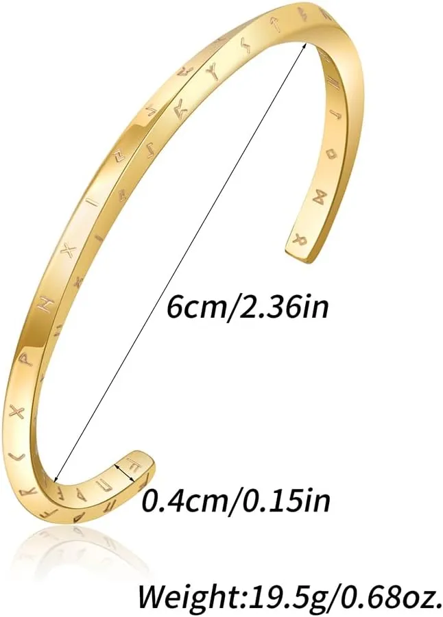 Retro Silver Cuff Bracelets for Men Women - 18K Gold Plated Stainless Steel Viking Always In My Heart Cuff Bangles Bracelets