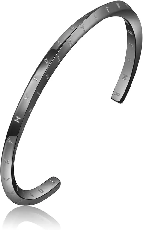 Retro Silver Cuff Bracelets for Men Women - 18K Gold Plated Stainless Steel Viking Always In My Heart Cuff Bangles Bracelets