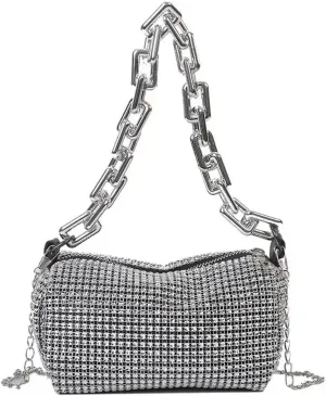 Rhinestone Bucket Bag Glitter Chain Prom Purse (6.3 * 3.54) Inch For Party Prom Cocktail Wedding