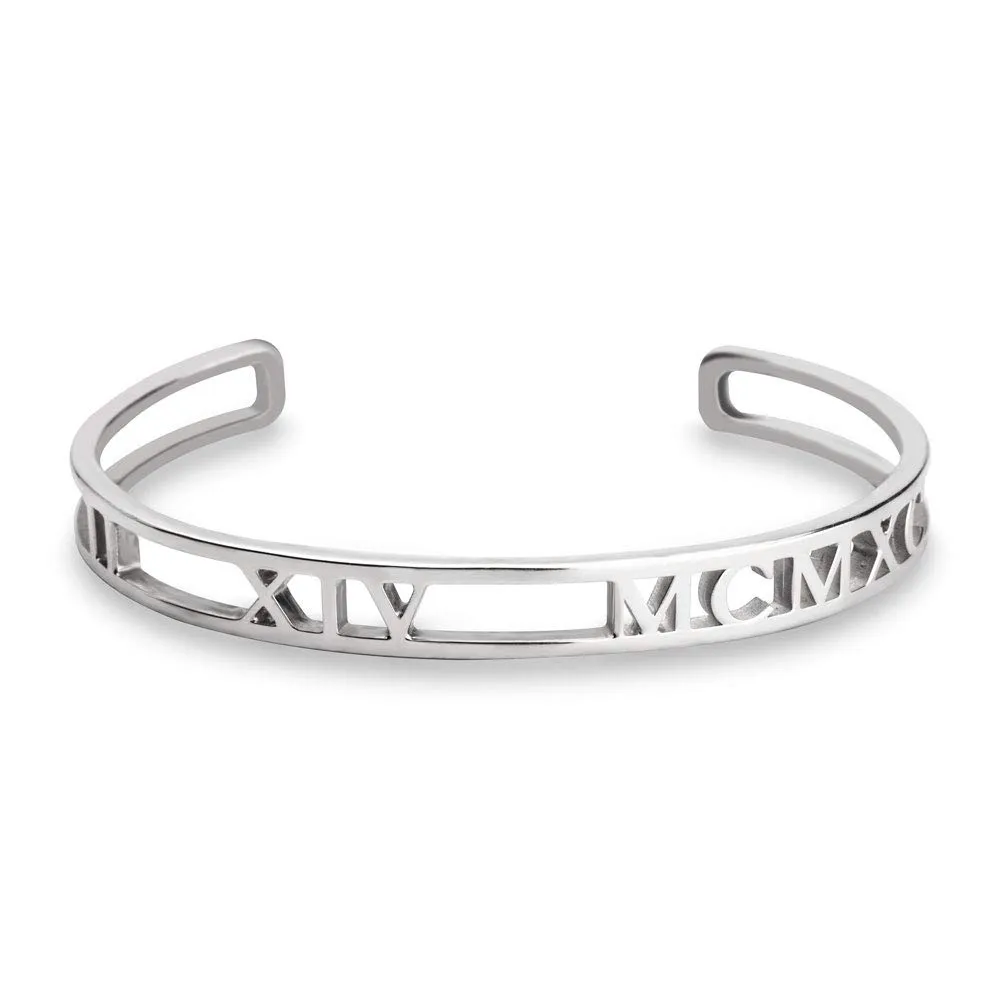 Roman Numeral Bangle - Name Bracelet - Custom Date Bangle - Silver/Gold/Rose Roman Numeral Bracelet for Women - Personalized Gift for Her, Birthday, Christmas