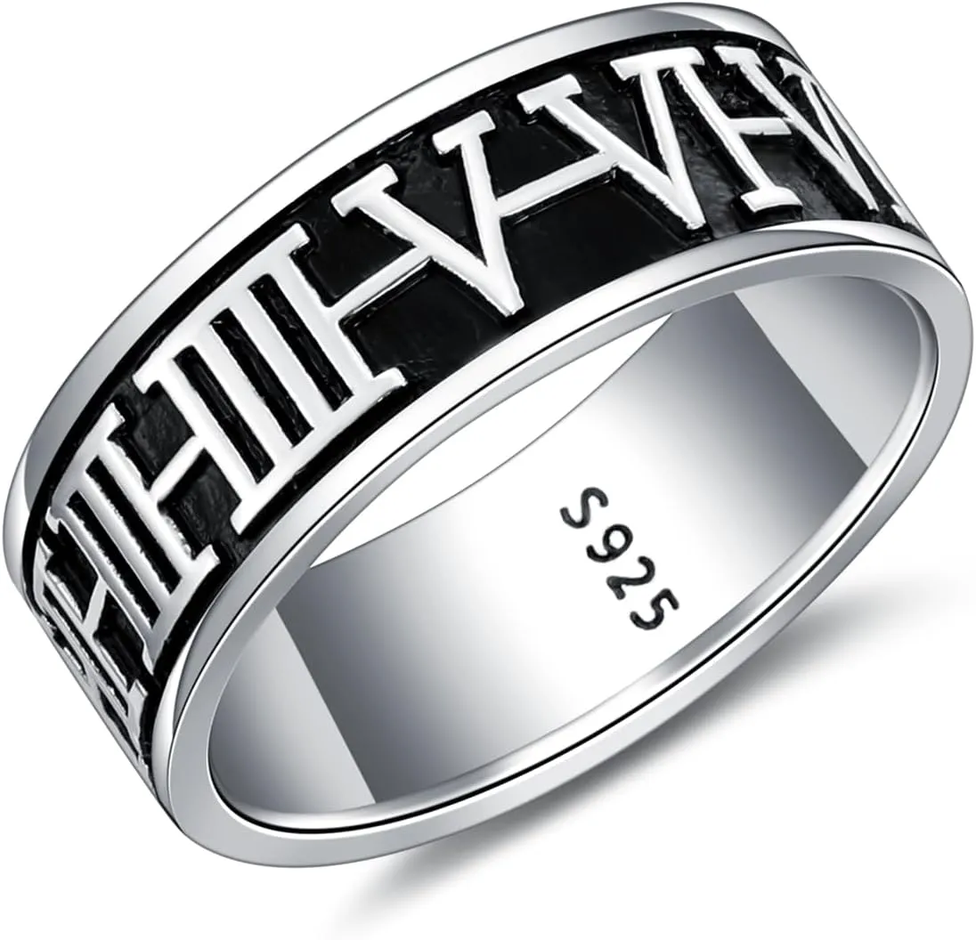 Roman Numeral Ring 925 Sterling Silver 8MM Classic Couple Ring Wedding Band for Men Women