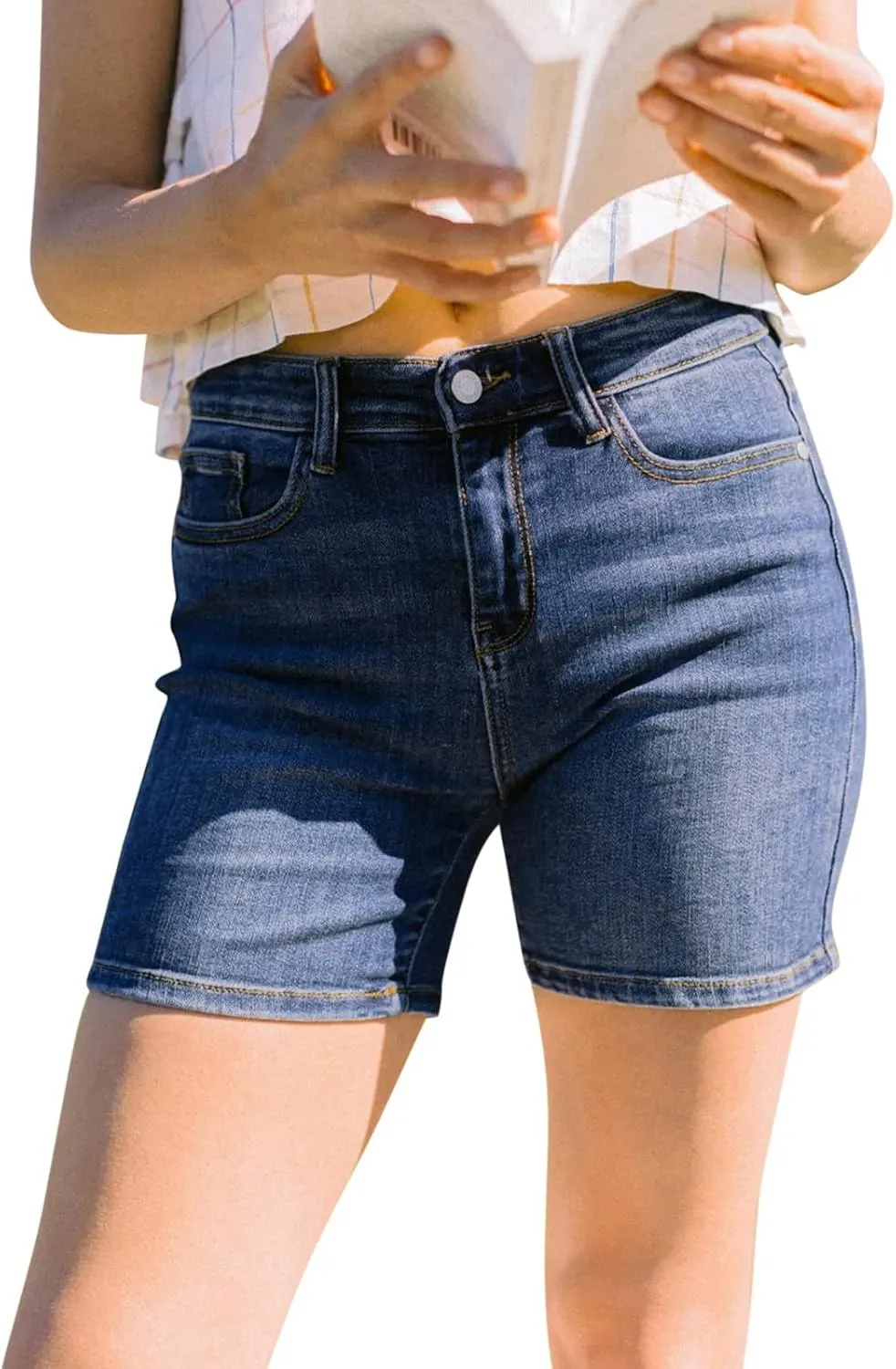 Rvidbe Jean Shorts for Women High Waisted Womens Trendy Casual Distressed Stretchy Denim Shorts Summer Slim Jean Shorts
