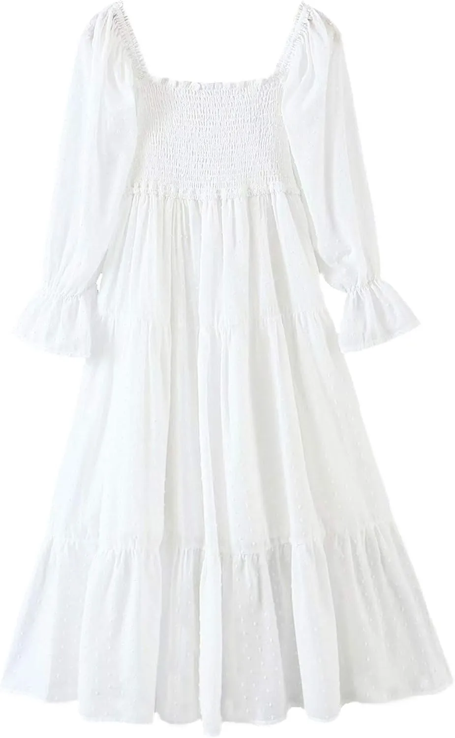 R.Vivimos Women's Summer Cotton Plaid Puff Sleeves Bow Casual Off-Shoulder Boho Midi Dress