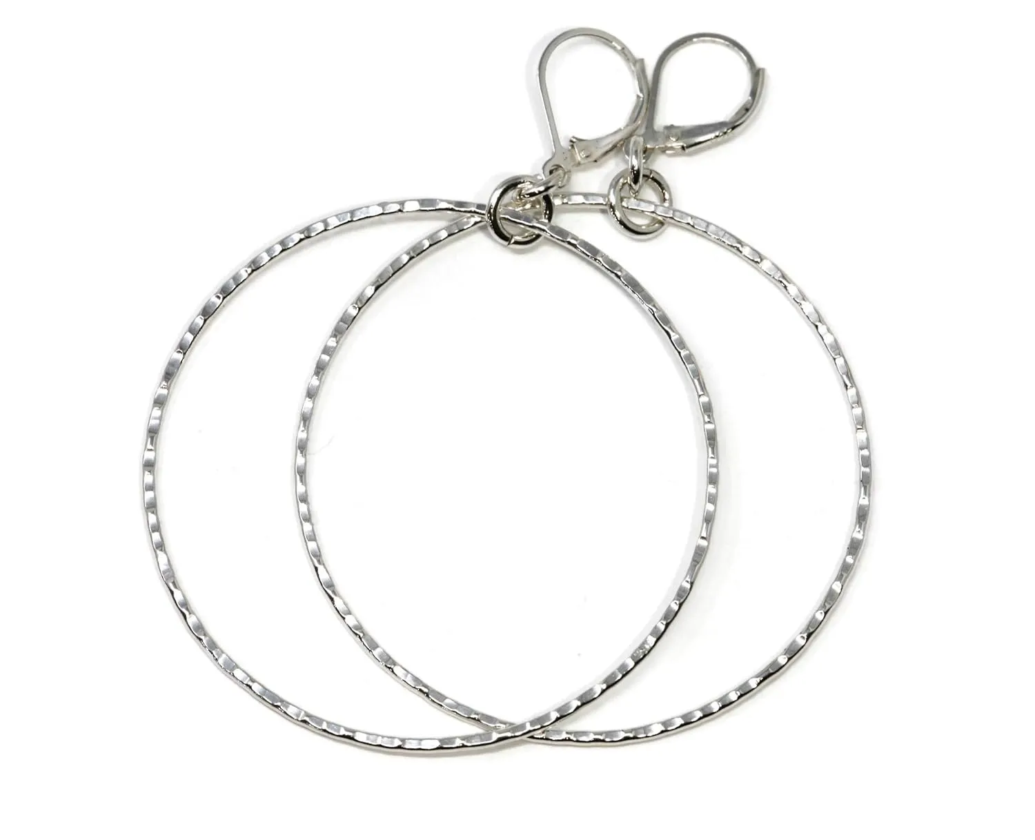 Salish Sea Inspirations Handmade Hammer Textured Lever-back Hoop Earrings (Silver 2" Diameter)