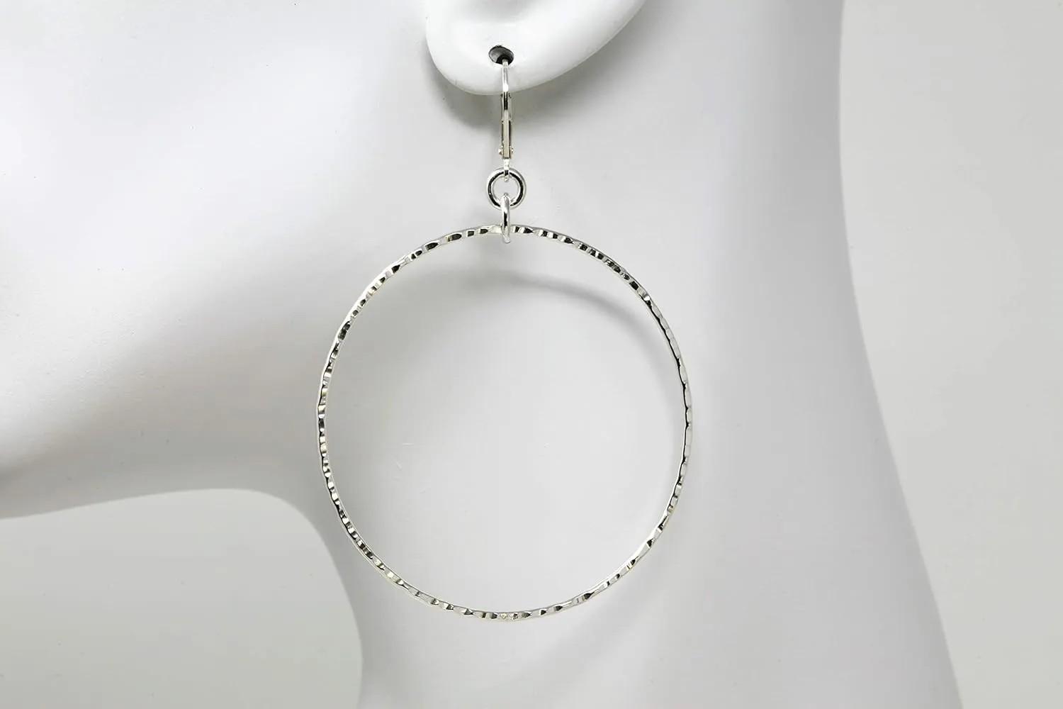 Salish Sea Inspirations Handmade Hammer Textured Lever-back Hoop Earrings (Silver 2" Diameter)