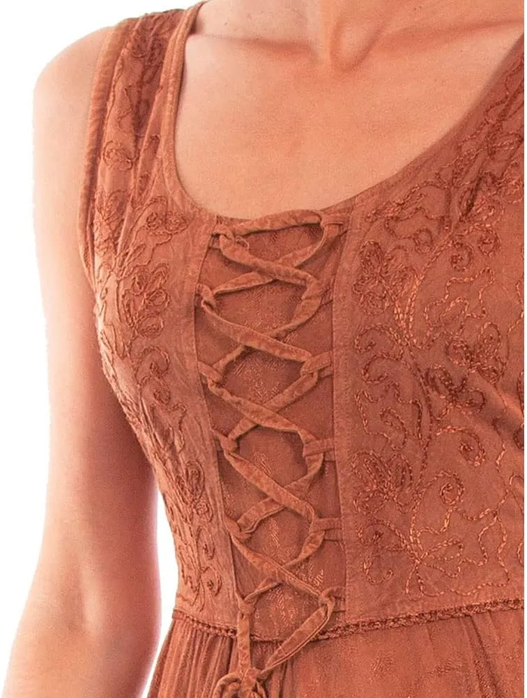 Scully Ash Grey Full Length Lace-Up Front Womens Sleeveless Dress HC118