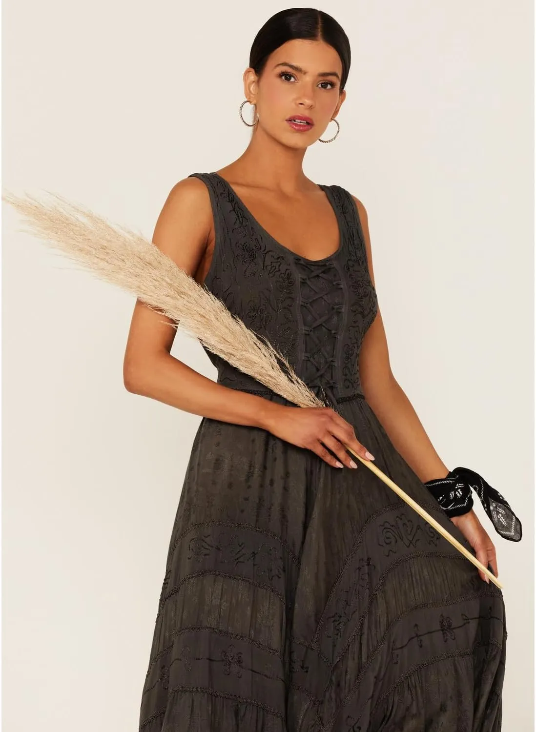 Scully Ash Grey Full Length Lace-Up Front Womens Sleeveless Dress HC118