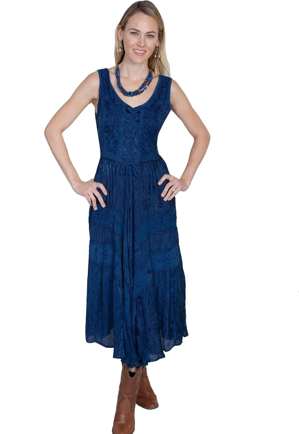 Scully Ash Grey Full Length Lace-Up Front Womens Sleeveless Dress HC118