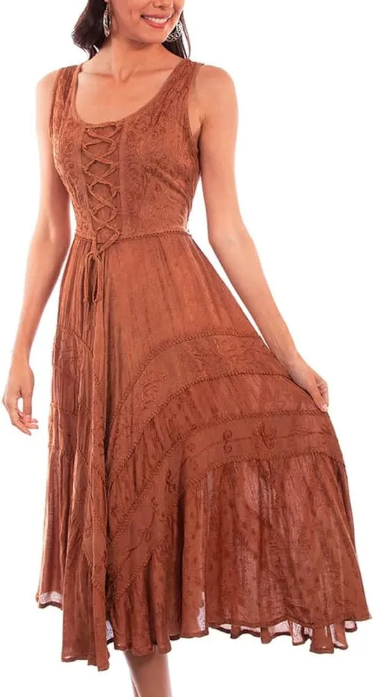 Scully Ash Grey Full Length Lace-Up Front Womens Sleeveless Dress HC118
