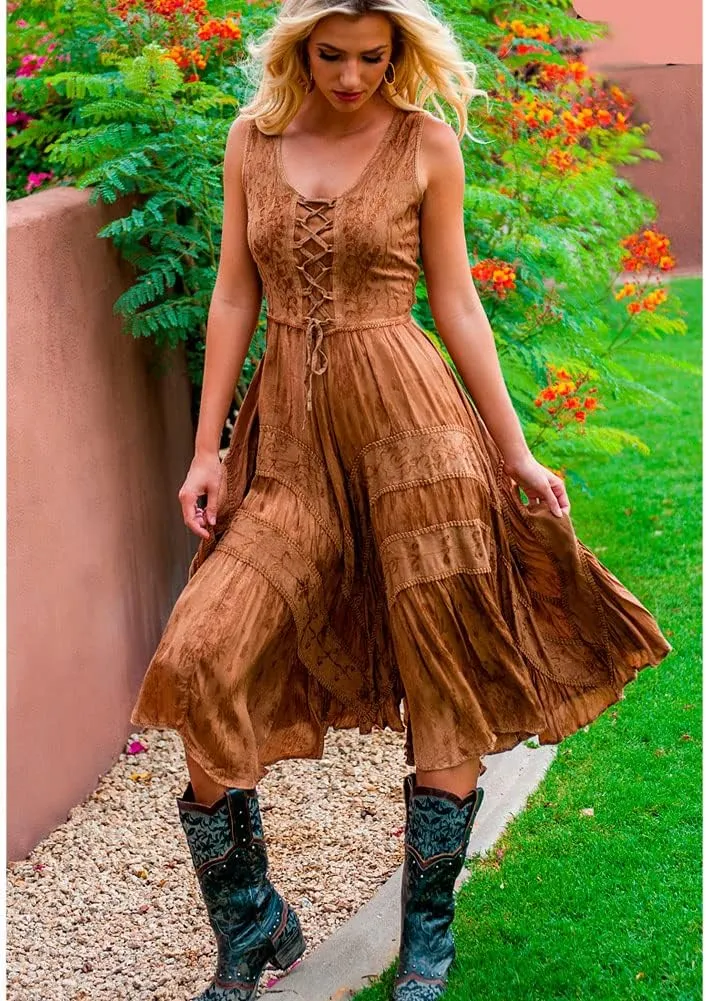 Scully Ash Grey Full Length Lace-Up Front Womens Sleeveless Dress HC118