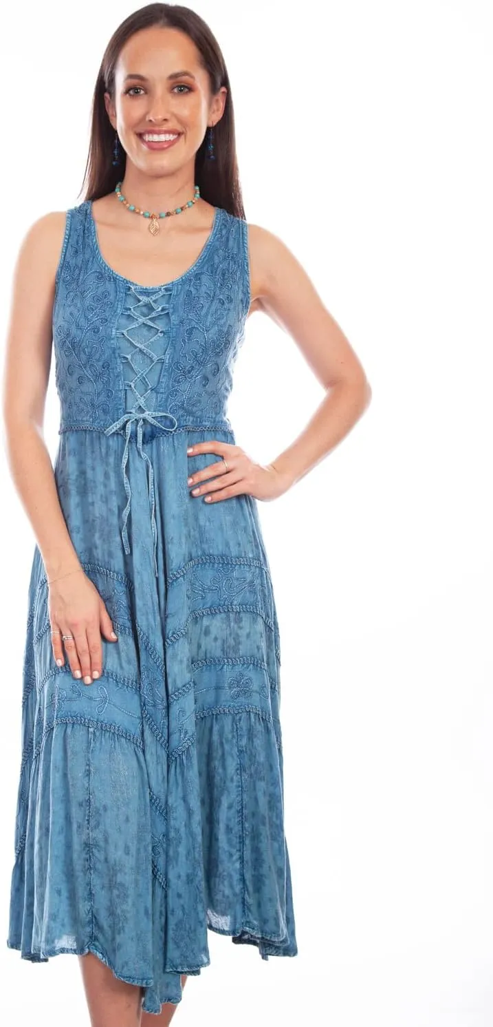 Scully Ash Grey Full Length Lace-Up Front Womens Sleeveless Dress HC118