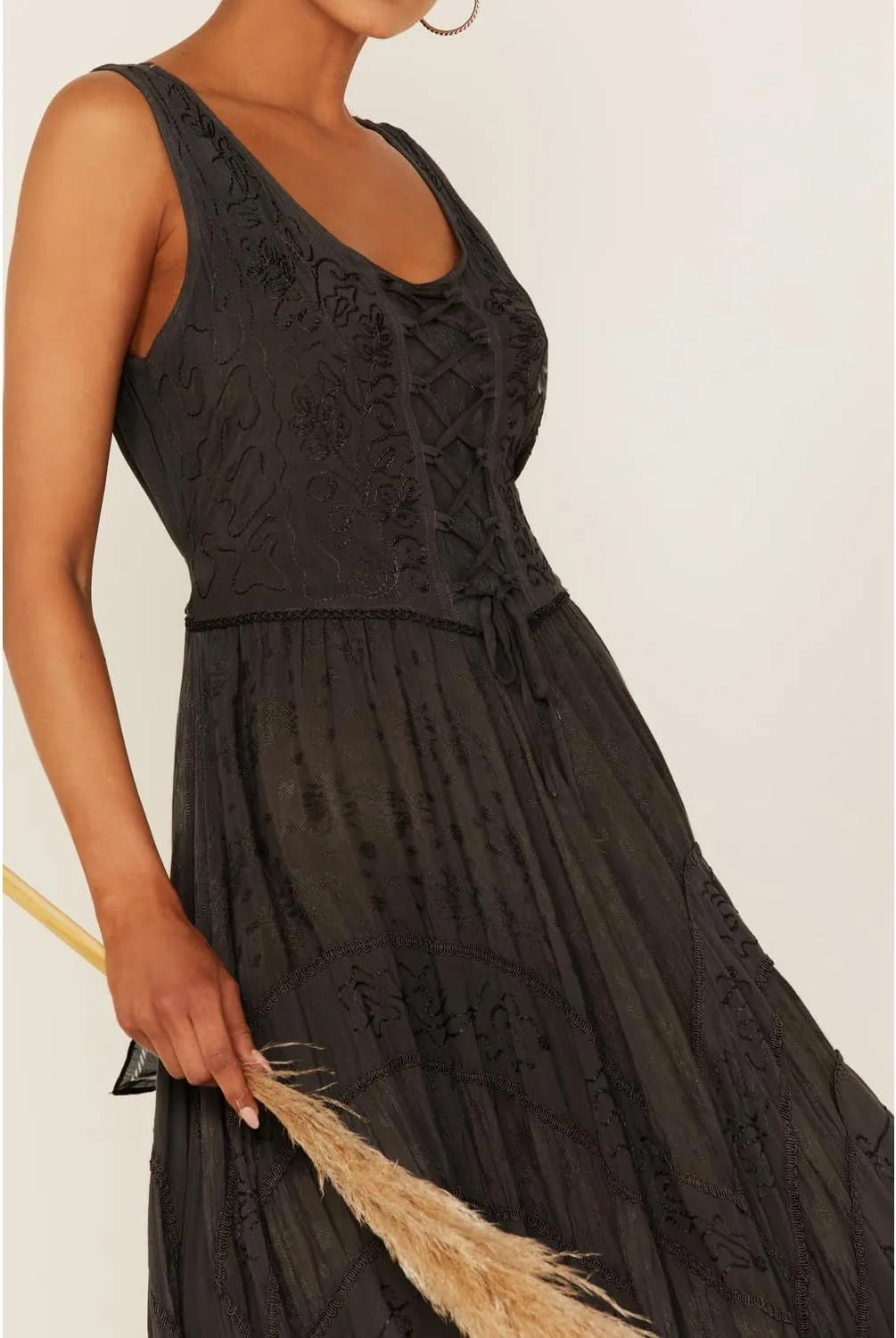 Scully Ash Grey Full Length Lace-Up Front Womens Sleeveless Dress HC118