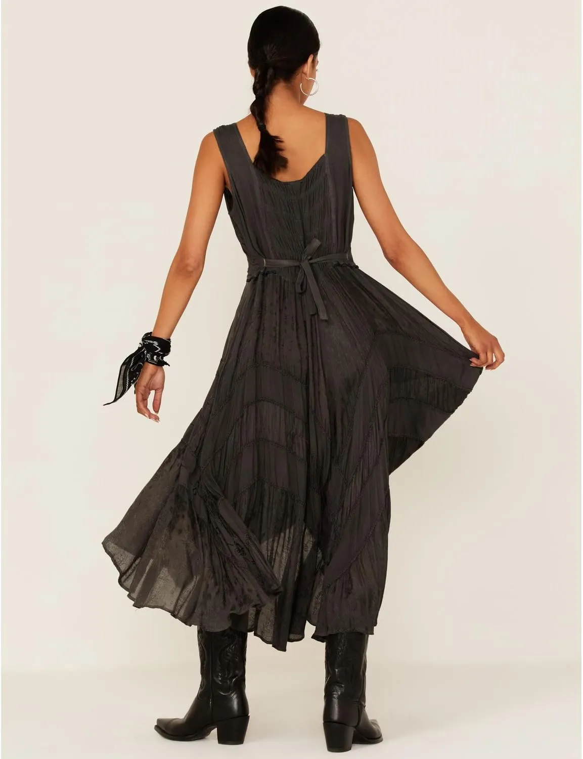 Scully Ash Grey Full Length Lace-Up Front Womens Sleeveless Dress HC118