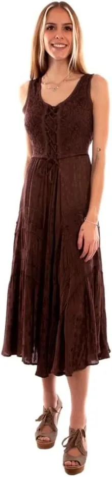 Scully Ash Grey Full Length Lace-Up Front Womens Sleeveless Dress HC118