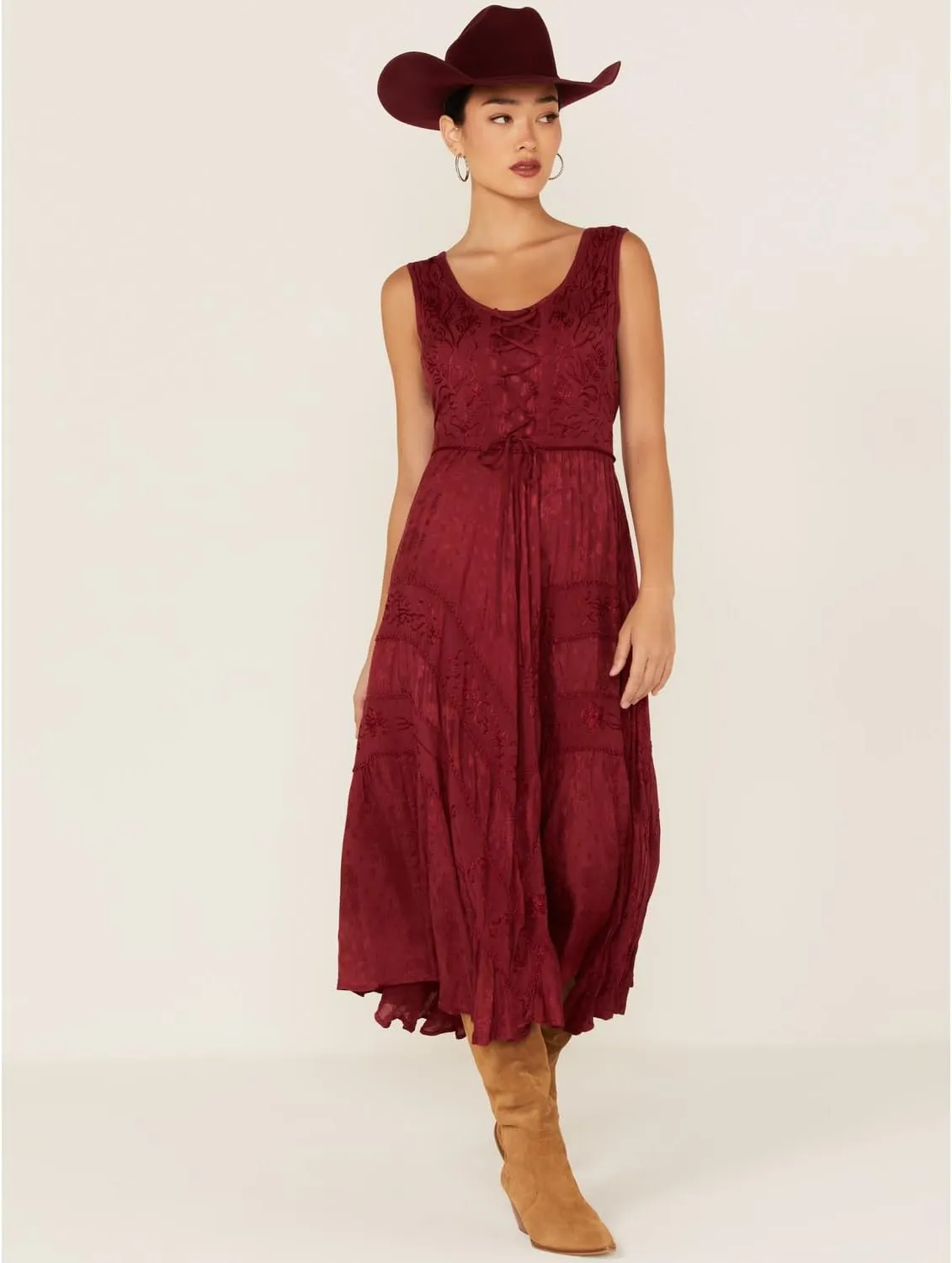 Scully Ash Grey Full Length Lace-Up Front Womens Sleeveless Dress HC118