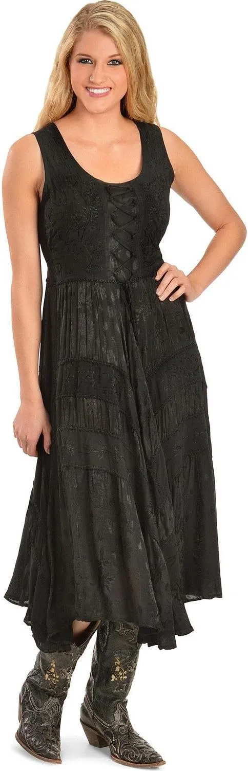 Scully Ash Grey Full Length Lace-Up Front Womens Sleeveless Dress HC118