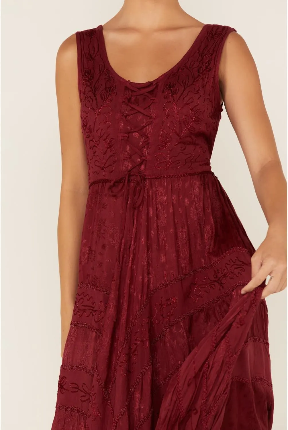 Scully Ash Grey Full Length Lace-Up Front Womens Sleeveless Dress HC118