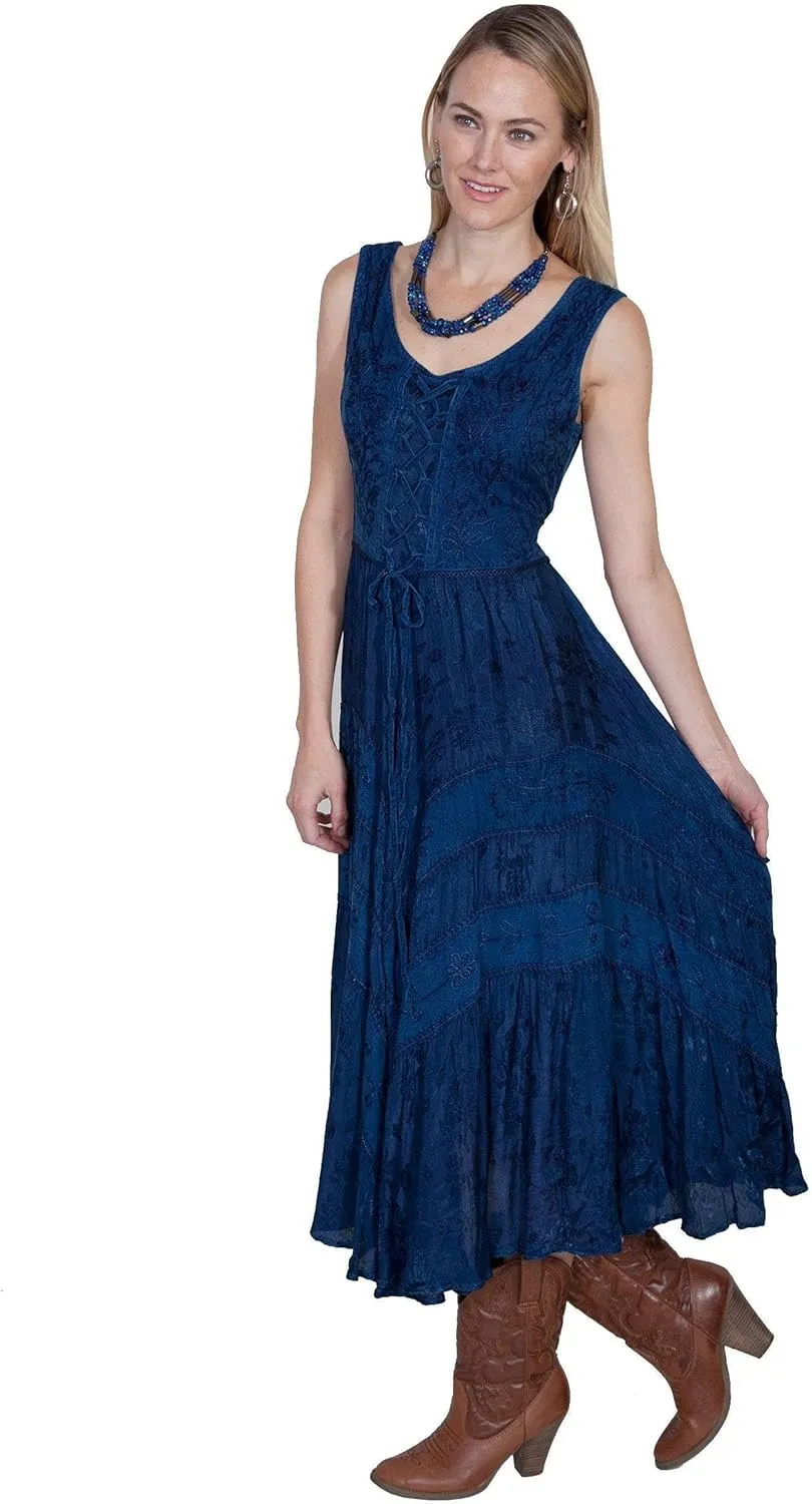 Scully Ash Grey Full Length Lace-Up Front Womens Sleeveless Dress HC118