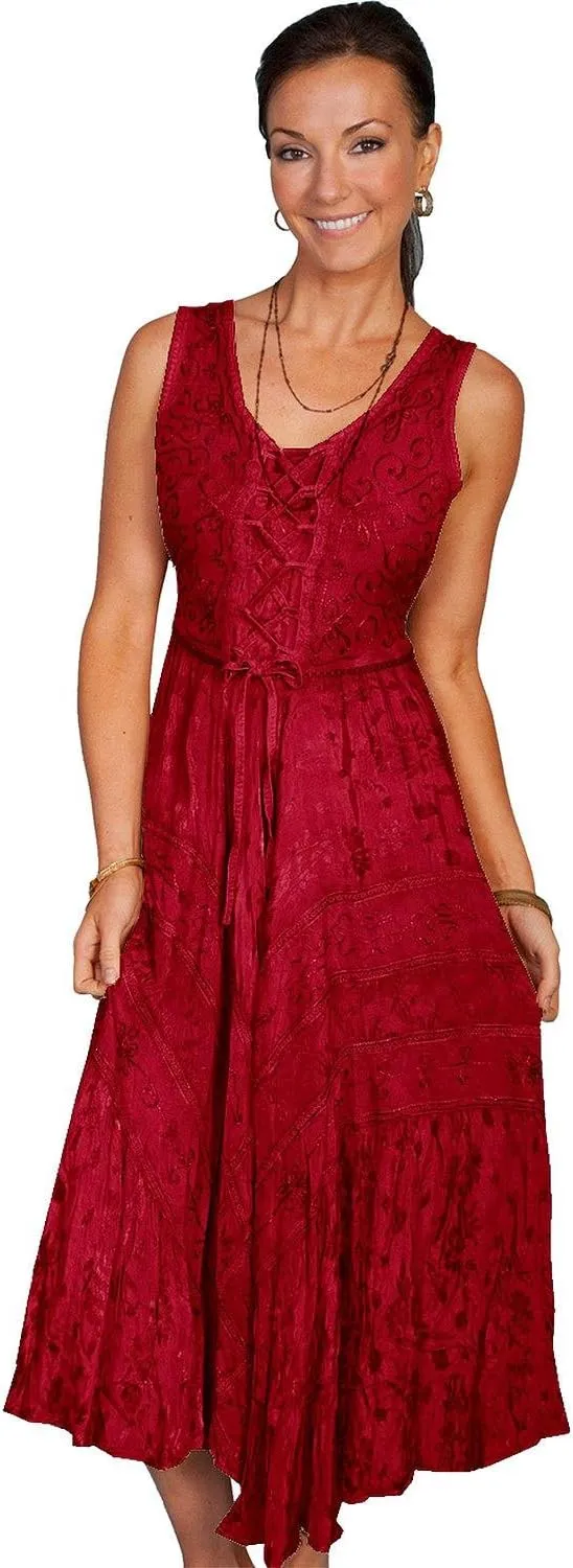 Scully Ash Grey Full Length Lace-Up Front Womens Sleeveless Dress HC118