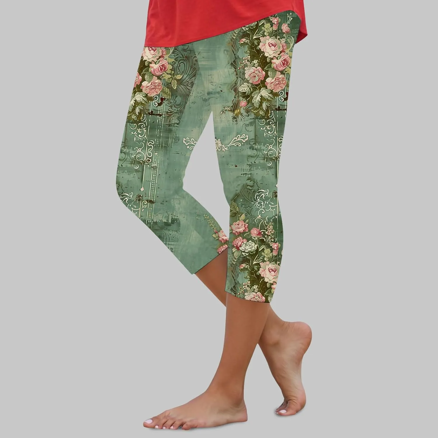 sdbrld Womens Butterfly Printed High Waisted Cropped Capri Leggings Summer Comfy Tummy Control Stretch Cropped Yoga Pants