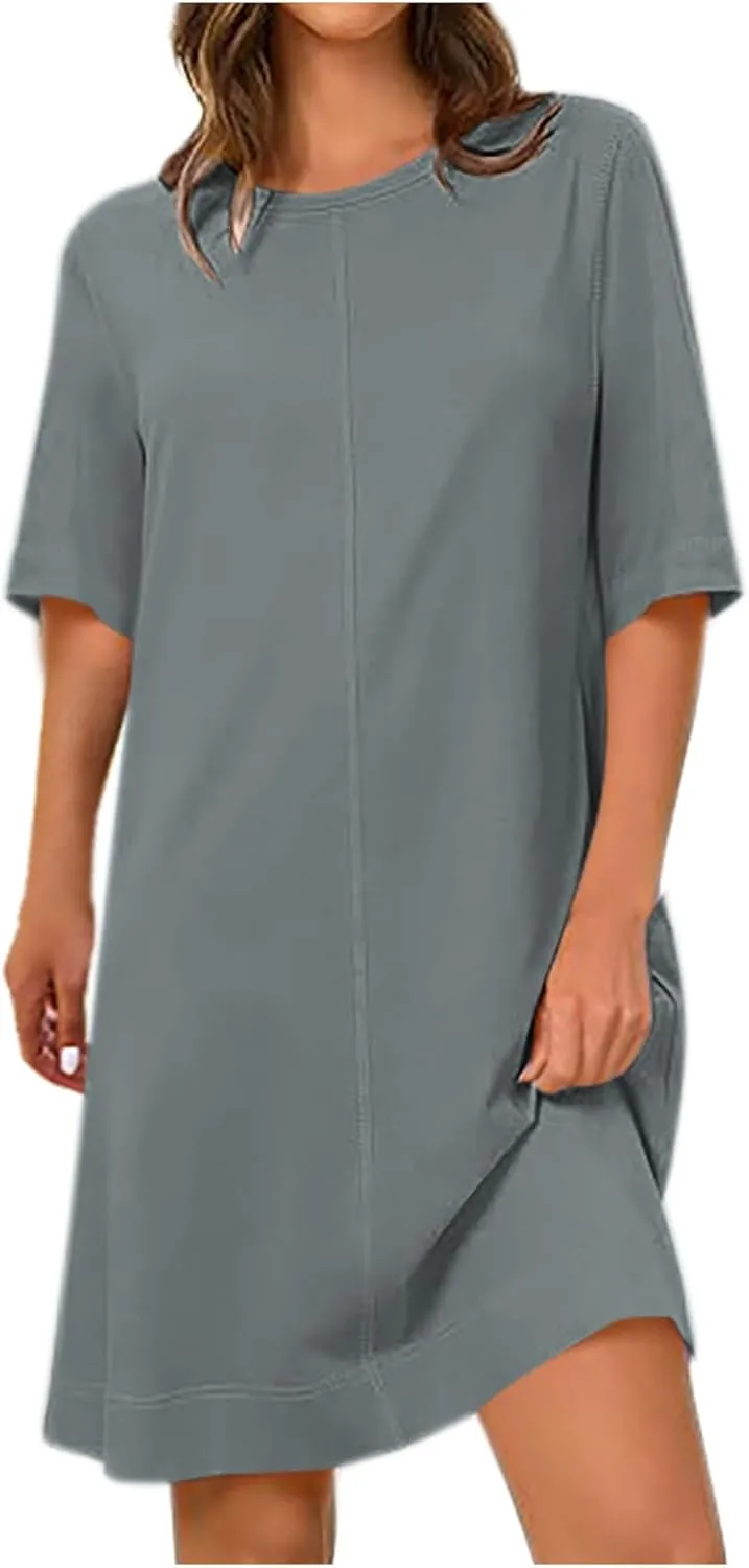 Short Sleeve Summer Mini Dress for Women Crewneck Fashion Casual Dress Flowy T Shirt Dresses Loose Vacation Sundress