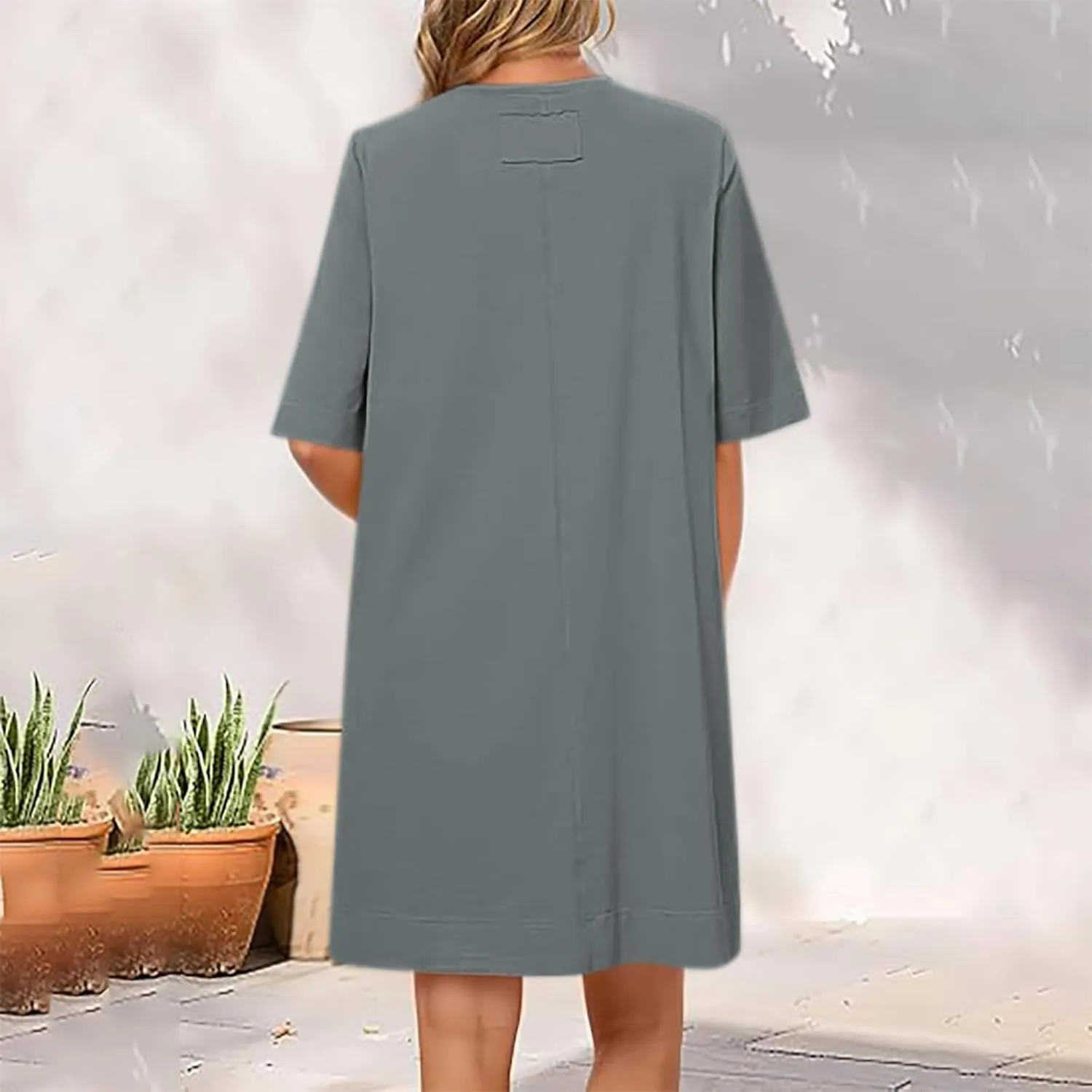 Short Sleeve Summer Mini Dress for Women Crewneck Fashion Casual Dress Flowy T Shirt Dresses Loose Vacation Sundress