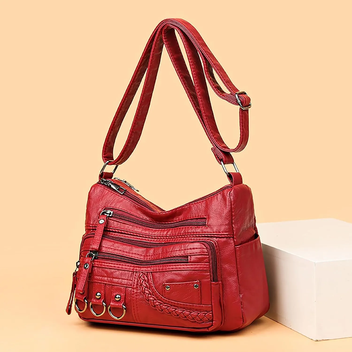 Shoulder Bags for Women Women's Crescent Shoulder Bags with Adjustable Strap Carry on Bag for Airplanes Women(Red)