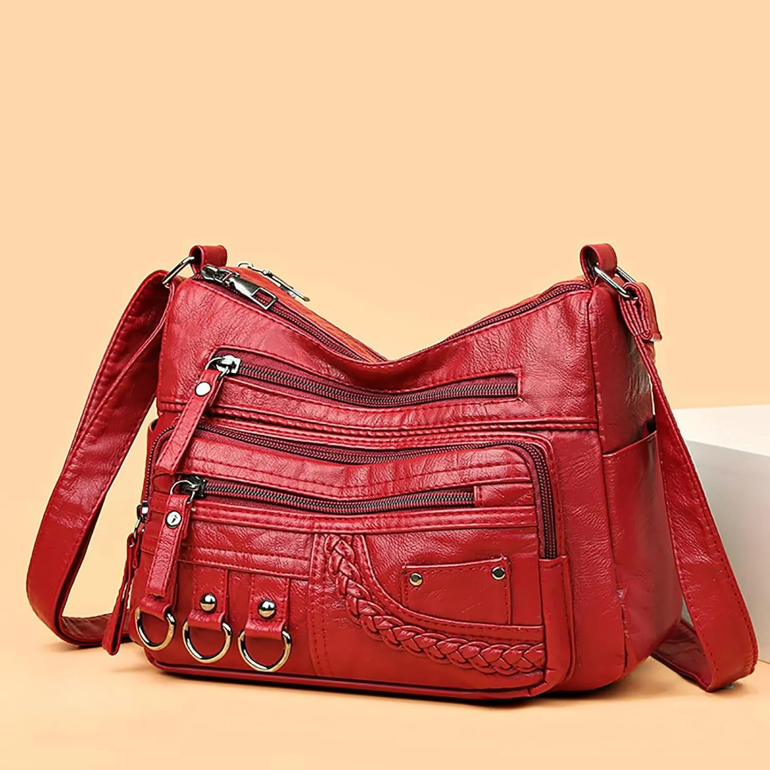 Shoulder Bags for Women Women's Crescent Shoulder Bags with Adjustable Strap Carry on Bag for Airplanes Women(Red)