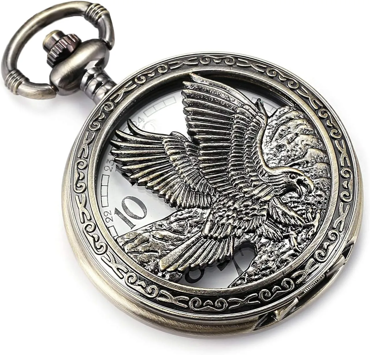 SIBOSUN Eagle Design Pocket Watch with Chain Antique Pocket Watch Quartz Movement Men's Qocket Watch Arabic Numeral Dial