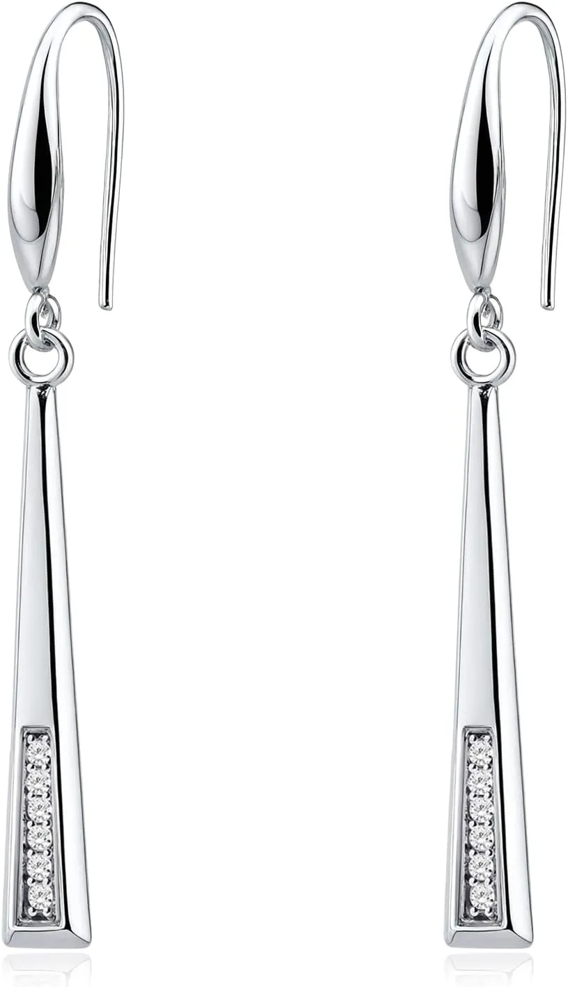 Silver Dangle Earrings for Women  Long Sleek Bar Earrings with Minimalist Design, Drop Earrings with Crystal Accents for Everyday Wear, Lightweight Silver Jewelry Gift Idea