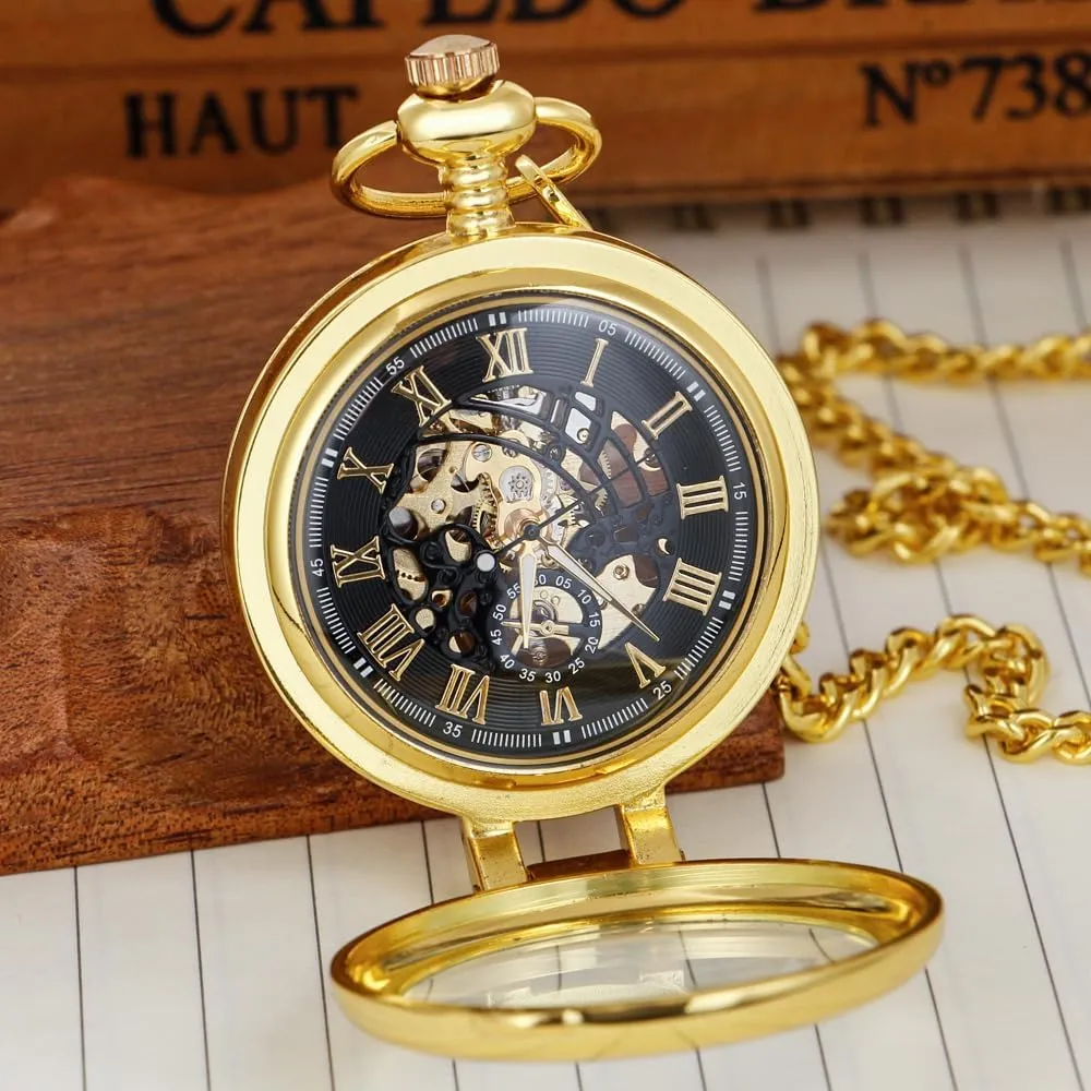 Silver/Gold Transparent Cover Mechanical Pocket Watch for Men Vintage Skeleton Dial Clock Hand Wind Male Fob Chain Watches