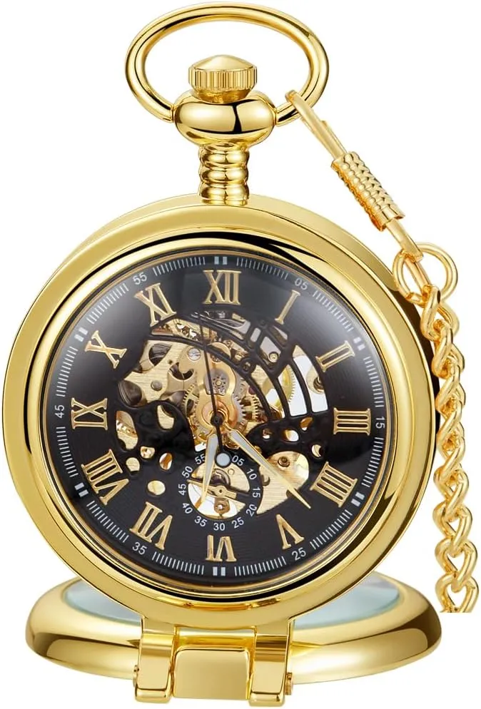 Silver/Gold Transparent Cover Mechanical Pocket Watch for Men Vintage Skeleton Dial Clock Hand Wind Male Fob Chain Watches