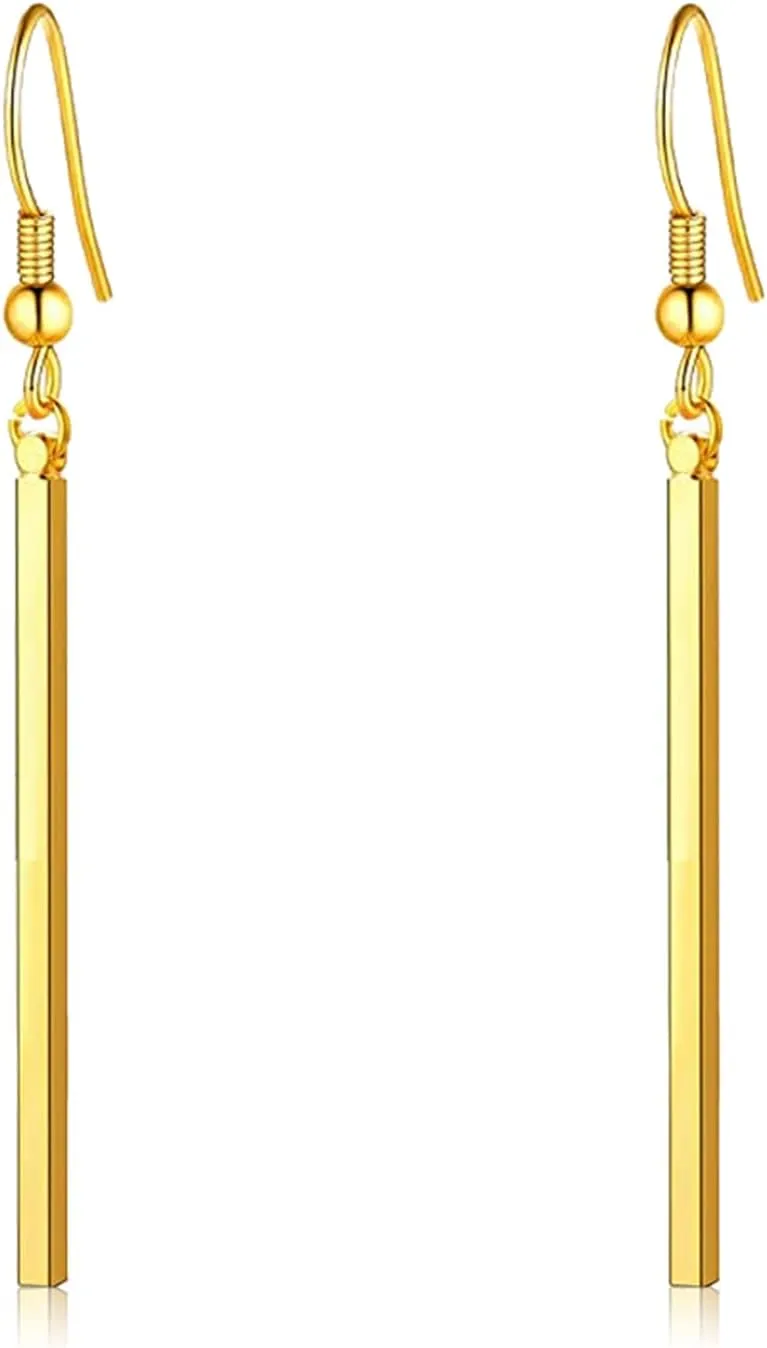 Simple Lightweight Long Gold Silver Vertical Bar Dangle Drop Earrings for Women Minimalist Daily Wear Geometric Jewelry Gifts