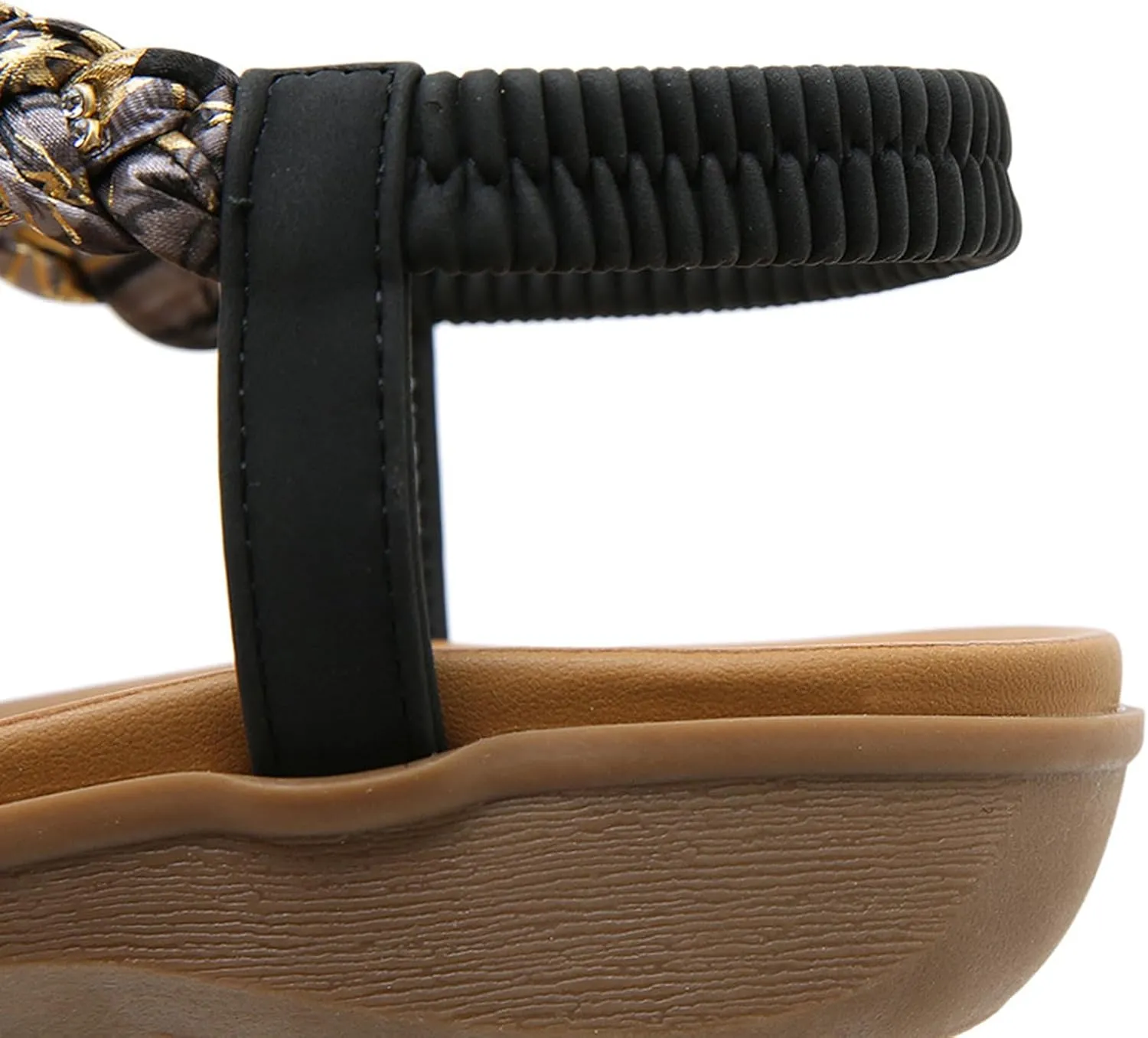 Slingback T Strap Flat Sandals for Women Bohemian Beaded Comfortable Open Toe Elastic Ankle Strap Sandals Dressy Casual Summer Beach Shoes Outdoor Walking Flats Sandal Breathable Lightweight Footwear