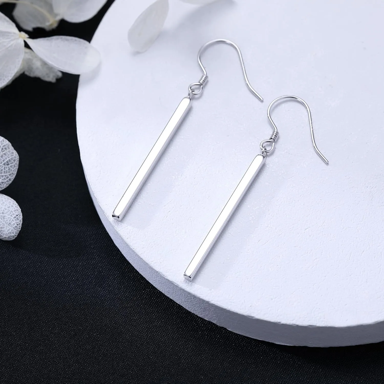 SLUYNZ Solid 925 Sterling Silver Minimalist 2CM/3CM Bar Drop Earrings for Women Teens Vertical Bar Dangle Earrings