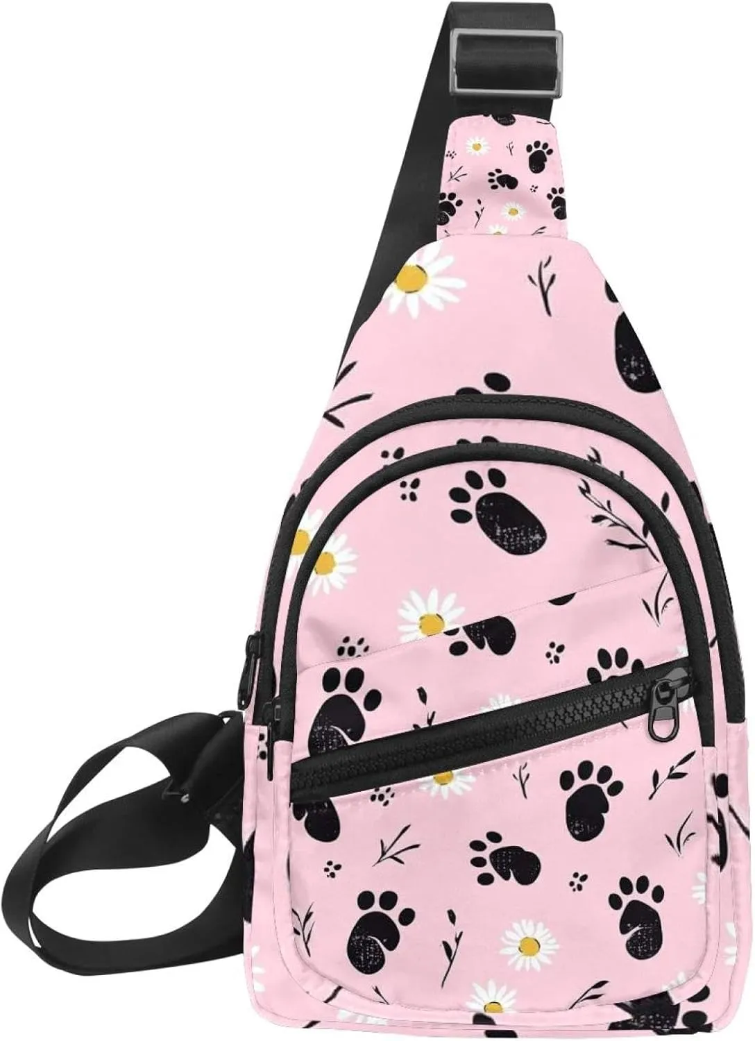 Small Sling Backpack Crossbody Sling Bag, Chest Bag Daypack, Cat Foot Prints Daisy Flower (2)