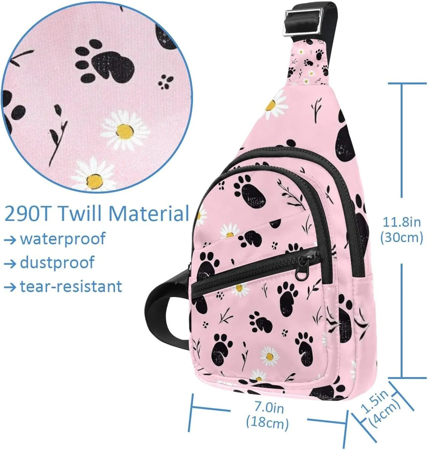 Small Sling Backpack Crossbody Sling Bag, Chest Bag Daypack, Cat Foot Prints Daisy Flower (2)