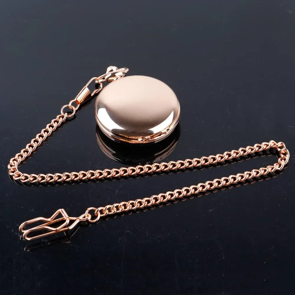 Smooth Pocket Watch Alloy Steel Quartz Roman Numerals with 37cm Chain for Father's Day Xmas Best Gifts