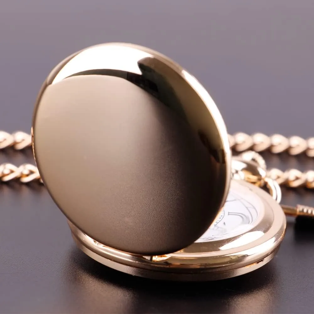 Smooth Pocket Watch Alloy Steel Quartz Roman Numerals with 37cm Chain for Father's Day Xmas Best Gifts