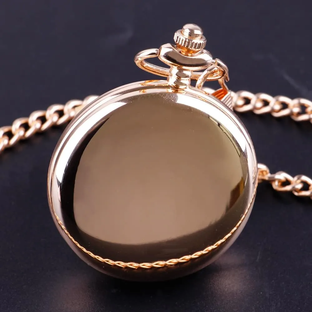 Smooth Pocket Watch Alloy Steel Quartz Roman Numerals with 37cm Chain for Father's Day Xmas Best Gifts