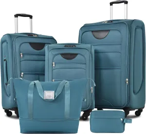 Softside Luggage Set with Expandable Function, Lightweight Spinner Suitcases and Duffel Bag, Green