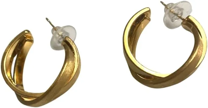 Stainless Steel 18K Gold Plated Rough Textured Twist Hoops Earrings, Hypoallergenic, Waterproof & Tarnish Free - P